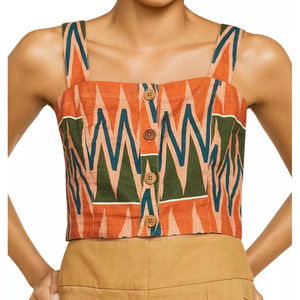 NWT Veronica Beard Tiffany Cropped Top in Tribal Print Linen Blend Tank Womens L